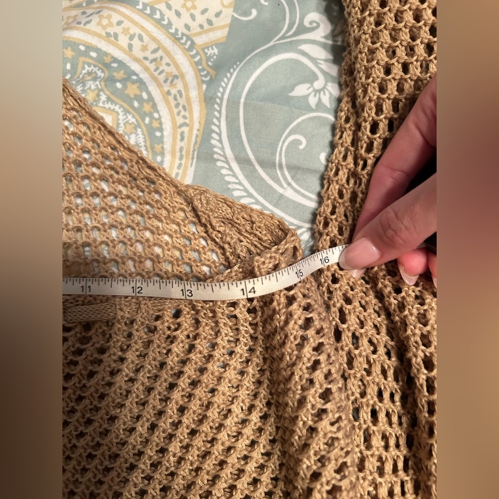 Tan Crochet Long Sleeve Knit Swim Beach Crochet Dress Cover Up - Picture 5 of 10